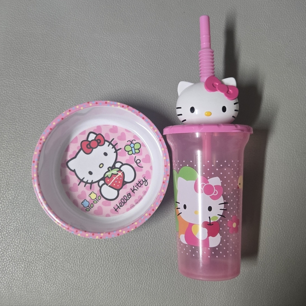Hello Kitty Plate,Bowl And Cup